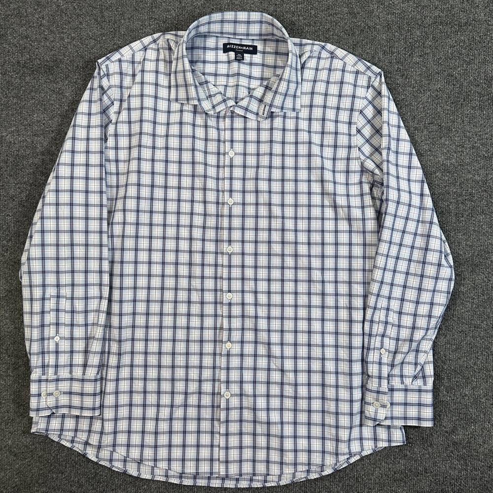 Mizzen+Main Leeward Dress Shirt Classic Blue Plaid Performance Men's Size XXL